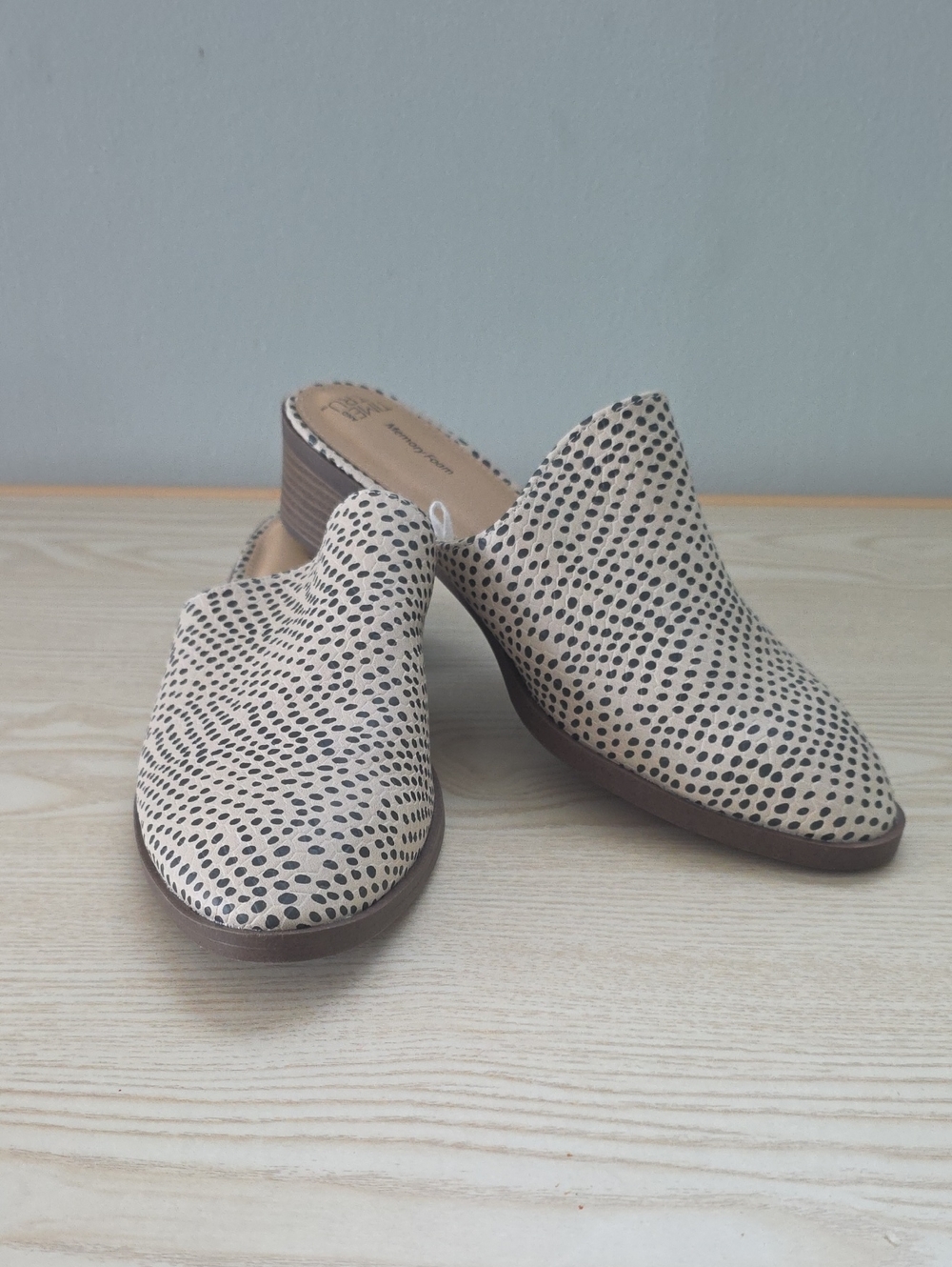 Time and Tru Beige Slip-On Mule with Black Dot Print